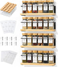 4-Tier Wall Mount Spice Rack Organizer with 24 Glass Jars, 216 Labels & Funnel - Screw/Adhesive Mount, Black Metal & Bamboo Spice Storage for Kitchen Pantry Cabinet, 11.6”W x 2.4”D x 3.2”H by KitHero