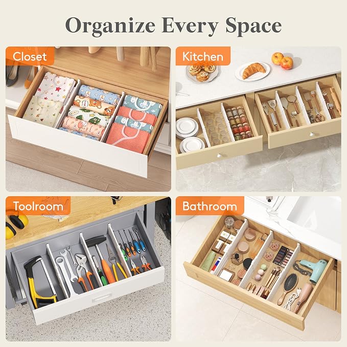 Lifewit 5" Tall Drawer Dividers, Adjustable Deep Drawer Organizer Clothes | 11.5"-18.5" Expandable Plastic Separators for Dresser, Kitchen, Cabinet, Nursery, Office, Socks & Underwear Storage, 8 Pack - Image 11
