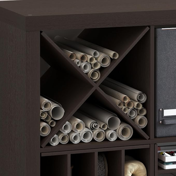 Furinno Cubicle X-Shelf Cube Insert, 3-Shelf Cube Organizer, Dark Oak | 12.9W x 12.9H, Accessory, Fits into Triple Thick Cubes Series, IKEA Kallax, for Organizers and Storage - Image 4
