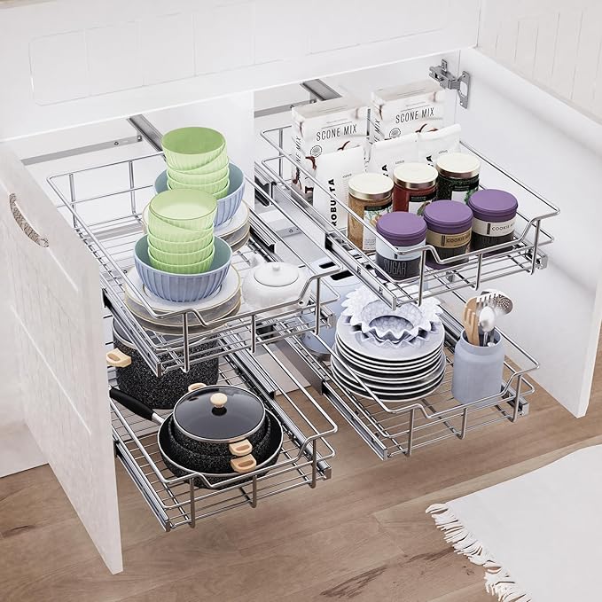 Pull Out Cabinet Organizer 9" W X 17" D, Chromed, Full Slide Out Drawers | For Kitchen Organizers and Storage, Pull Out Drawers For Cabinets Capacity Heavy Duty Caddy, Cabinet Shelves, Bathroom Pantry - Image 6
