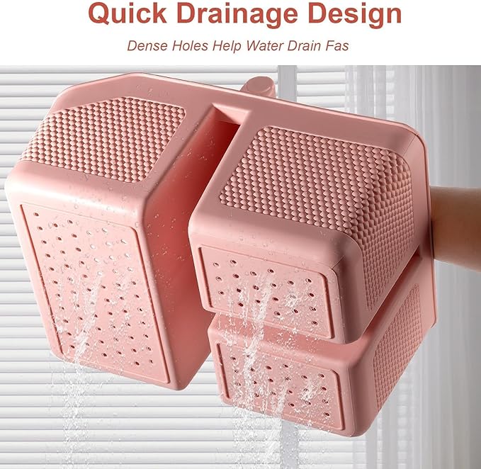 Plastic Shower Caddy Portable Shower Basket with Bamboo Handle, Pink | Cleaning Caddy Organizer Storage Tote for Bathroom, College Dorm Essentials, Bath Toy Storage - Image 4