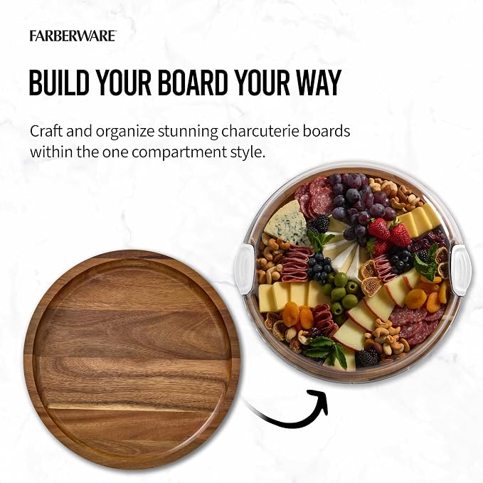 FARBERWARE Build-a-Board Cutting Board with Single Compartment and Clear Locking Lid for Charcuterie, Snacks, and More, Acacia - Image 9