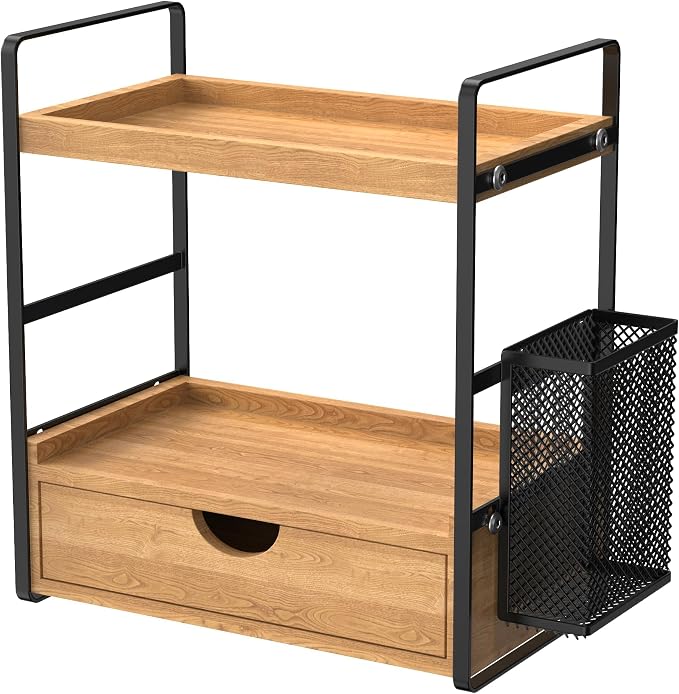 Bathroom Counter Organizer with Drawer and Basket,Wood Countertop Organizer for Bathroom Decor Makeup Tray for Perfume Skincare Bedroom Kitchen Corner - Image 8