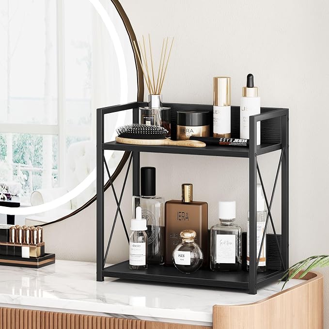 Giikin Kitchen Countertop Organizer, 2 Tier Coffee Bar Organizer, Black Spice Rack for Counter, Kitchen Counter Shelves, Particleboard,15.8" L x 7.9" W x 15.8" H (Black, L) - Image 8