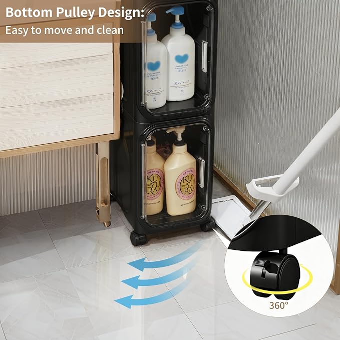 LXLXXL 5-Tier Narrow Storage Cabinet Slim Bathroom Tall Skinny Organizer | Movable Slim Storage Cabinet with Lockable Rolling Wheels Adjustable Detachable Shelves Snap Assembly for Small Spaces,Black - Image 4