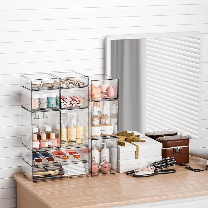 8 Pack Small Clear Stackable Storage Drawers,2.2'' Tall Desk Organization and Storage,Plastic Office Supply Organizer,Acrylic Storage Containers for Makeup,Hair Clip,Accessory,Pen,Art Crafts - Image 6