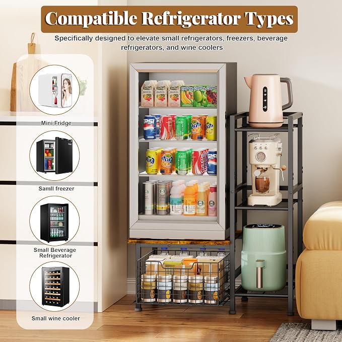 Mini Fridge Stand with Storage, Small Refrigerator Stand with Drawer | Coffee Bar with Mini Fridge Space, Wine Cabinet, Kitchen Storage for Dorm, Living Room, Office 18.9" D×18.7" W×36.2" - Image 7