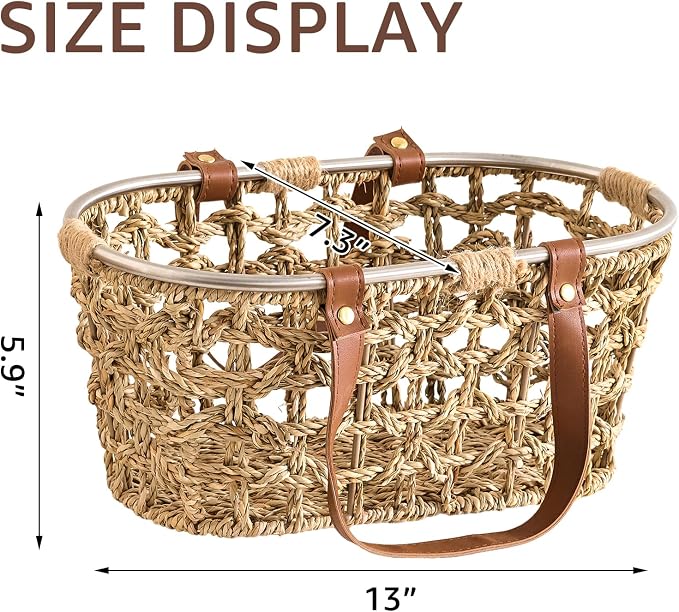Farmhouse Seagrass Egg Baskets for Collecting Fresh Eggs Handmade Egg Collecting Basket Wicker Oval Storage Basket for Picnic, Harvest, Vegetable - Image 5