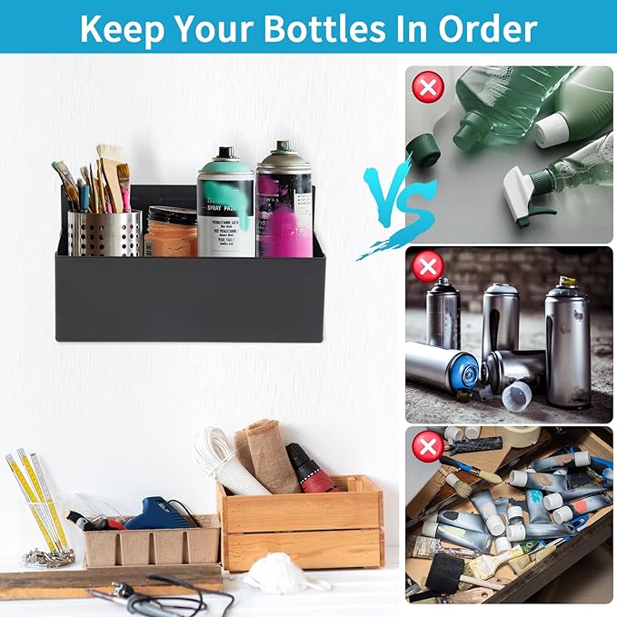 Magnetic Aerosol Spray Can Holder, Magnet Toolbox Bottle Holder, Tool Box Storage Rack for Garage and Home, Craft Workspace, Mechanic Paint Bottle Can Organizer, Black, 3"x8.3" - Image 5