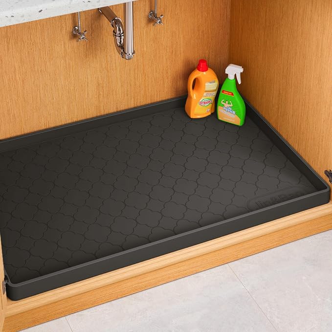 Jin&Bao Under Sink Mat 37" x 22" Waterproof Silicone Cabinet Kitchen Liner | Silicone kitchen cabinet protector, bathroom shelf liner, raised edge traps leaks, anti-slip, easy to clean & dishwasher safe by Jin%26Bao