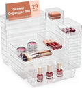 SMARTAKE 29 PCS Drawer Organizer, 4-Size Desk Bathroom Drawer Organizer | 4-Size Storage Tray with Non-Slip Silicone Pads for Makeup, Jewelries, Utensils in Bedroom Dresser, Office and Kitchen Clear by SMARTAKE