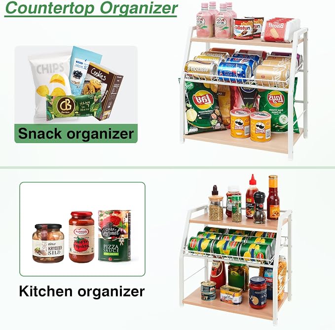 Kitchen Countertop Organizer, Snack Organizer Candy Display Stand Coffee Station Organizer, 3 Tier Wooden Counter Storage for Soda Cans Condiment Tea, for Pantry Office Bathroom, White (White) - Image 2