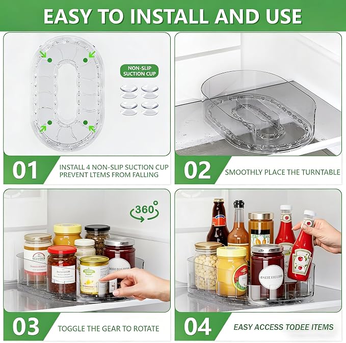 360° Rotating Lazy Susan for Refrigerator, Lazy Susan Organizer for Refrigerator - Rotating Storage Tray for Kitchen Cabinets, Bathroom, Desk, Space-Saving Organizer (Clear) - Image 3