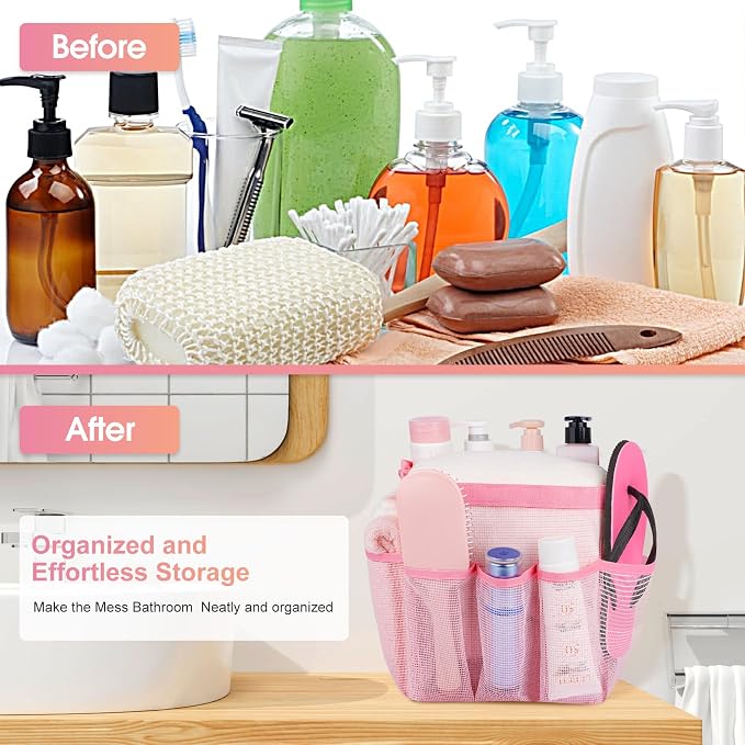 Mesh Shower Caddy Portable - 9 Pockets for College Dorm Room Essential | Large Capacity Mesh Shower Caddy with 9 Pockets, Portable Hanging Toiletry Bag for College Dorm, Gym, Camping and Beach - Image 4