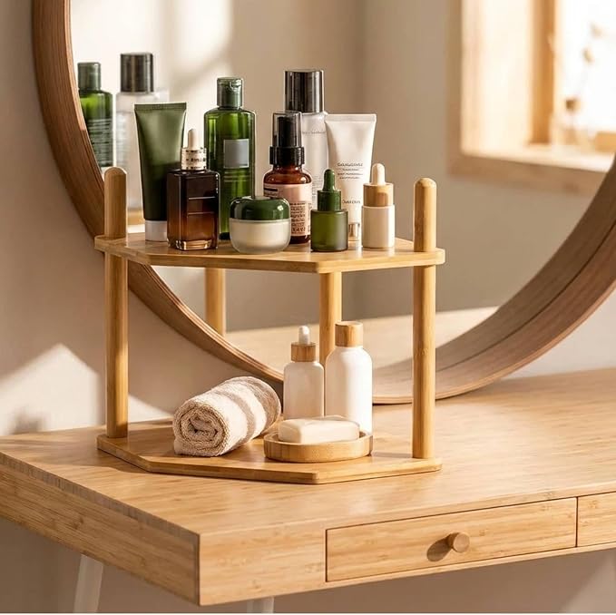 2-Tier Bamboo Corner Shelf,Kitchen Countertop Organizer,Corner Countertop Organizer Shelf, Coffee Bar Organizer,Coffee Bar Accessories,for Kitchen, Pantry, Organizers and Storage - Image 4