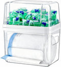 iCASA Trash Bag Dispenser Dishwasher Pods Container Under Sink Organizer | 3 in 1 Stackable Trash Bag Holder Garbage Bag Dispenser for 13/30/33 Gallon Bags, Clear Storage Bins Laundry Pods Container by iCASA