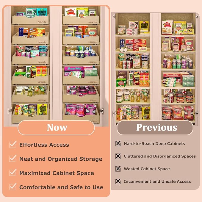 Kitchen Cabinet Organizer, Fully Assembled Drawer Wood Pull Out Tray Drawer Box Cabinet Slide Out Shelve, Wooden Pull-Out Shelf (W12''×D21''×H3'') - Image 6