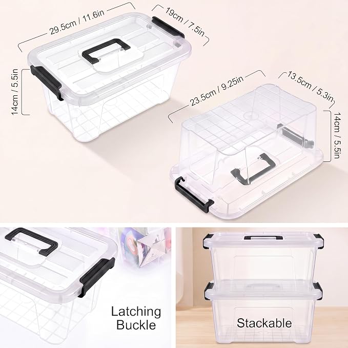 Storage Bins with Lids,7Qt Clear Stackable Storage Containers With Lids Buckle Latches.Perfect for LEGO, Crafts, Office Supplies, and Dorm Room Organization,6-Pack,ClearBlack - Image 3