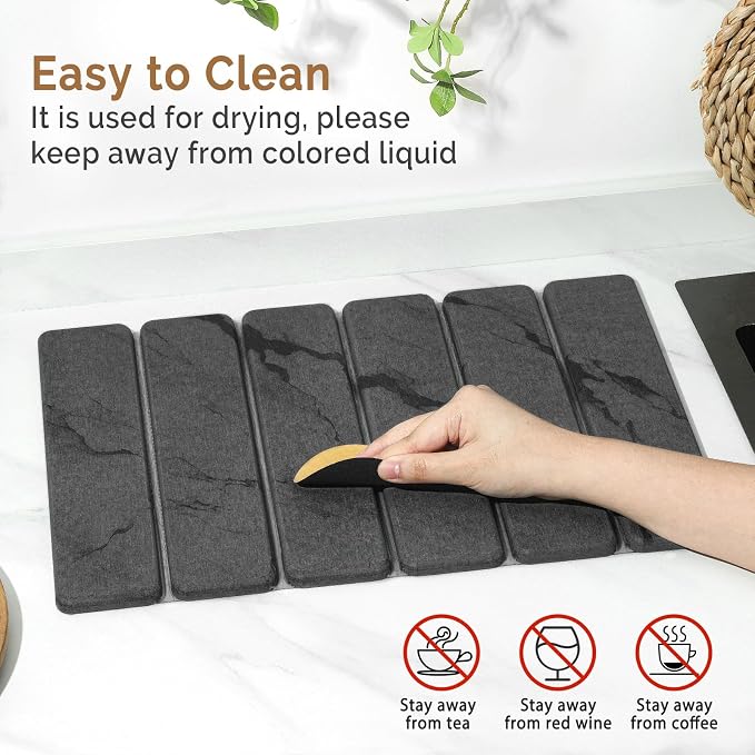 Small Stone Dish Drying Mat for Kitchen Counter, 2 PCS 16"×12" & 8"x4" Quick Dry Stone Mats, Foldable Water Absorbing Diatomaceous Earth Drying Dish Pad for Countertop Bottles Utensils Cups(Dark Gray) - Image 5