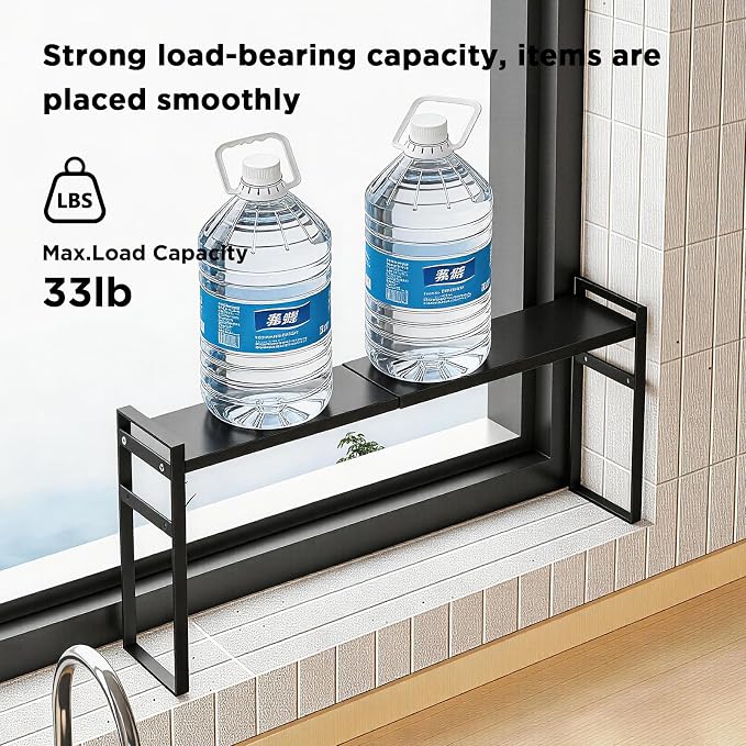 Expandable Narrow Shelf Organizer with 2-Level Adjustable Height | Black, Tall Countertop Organizer for Tight Spaces, Windowsill Plant Stand, Over-Sink/Faucet Shelf, Kitchen Counter Storage - Image 8