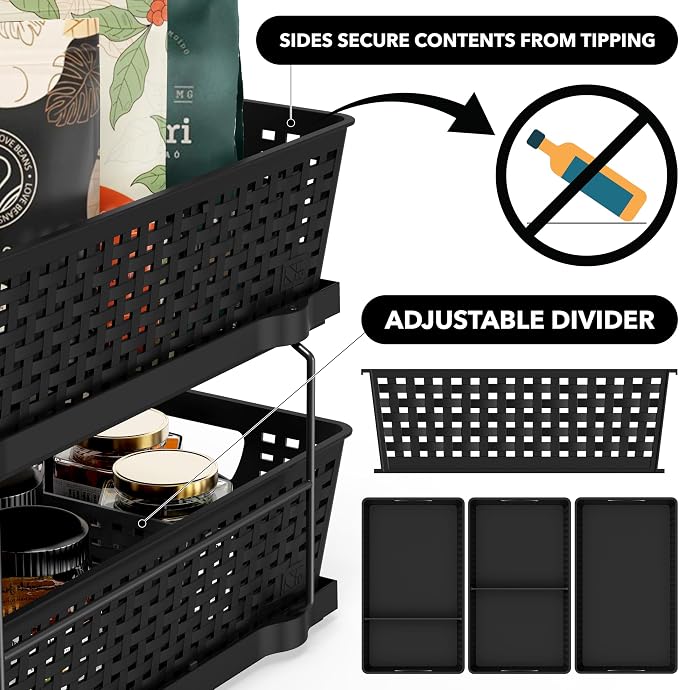 Simple Houseware 2 Tier Pull-Out Sliding Drawer Under Sink Storage, Black | Great for Kitchen Bathroom Tray Shelf Organizer - Image 4