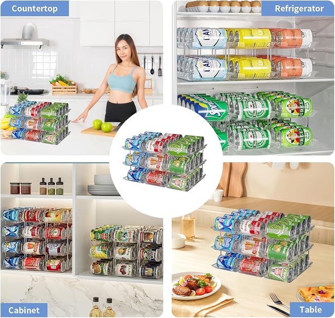 Jsyrjing Can Organizer for Pantry, 3-Tier Stackable Can Dispenser Rack | Automatic Rolling, Modular Flexible Combination, Extra-Thick Clear Material, Cabinet Pantry Fridge Countertop Storage - Image 6