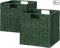 Wicker Storage Basket, Set of 2 Hand-Woven Paper Rope Wicker Baskets, Foldable Cube Storage Bins, Square Storage Baskets for Organizing Shelves & Decor, Green (11″×11″×11″) by Vagusicc