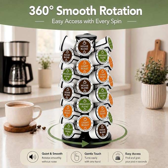 Coffee Pod Holder for 40 Pods, K Cup Holder Organizer with Weighted Base | Heavy-Duty Steel,Smooth & Quiet 360°Rotation,Easy Access,No Assembly Required,Space-Saving for Coffee Stations & Countertops - Image 3