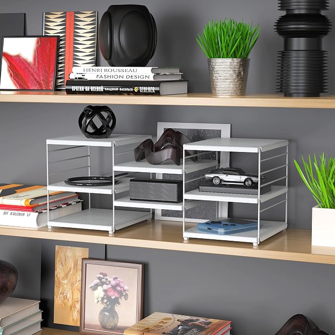 Simple Houseware Expendable Kitchen Counter Shelf Organizer, White, Plastic, 23.2" L x 9.8" W x 8.7" H | 23.2" L x 9.8" W x 8.7" H - Image 7
