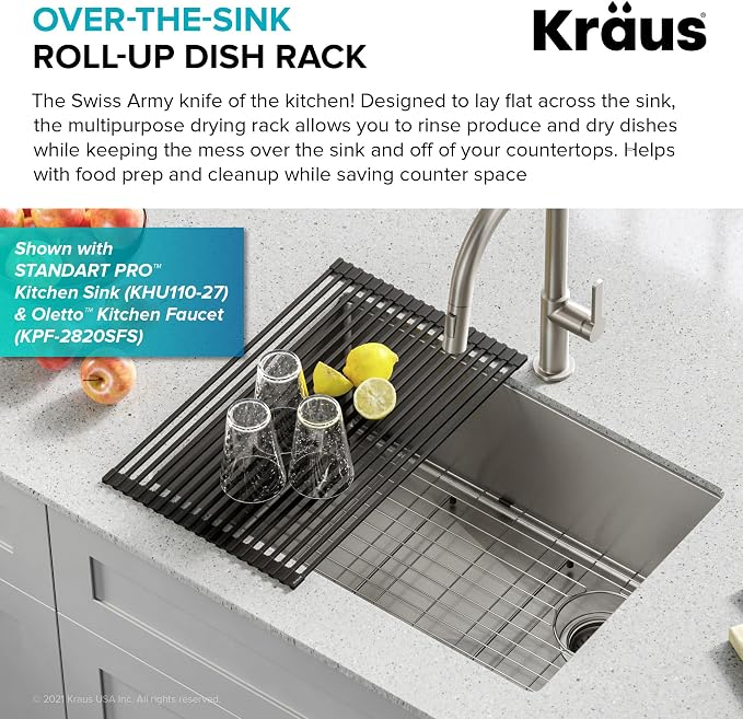 Kraus 20.5 in. Over Sink Roll Up Dish Drying Rack in Jet Black - Image 4