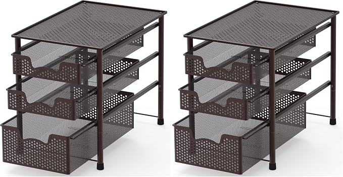 Simple Houseware Stackable 3 Tier Sliding Basket Organizer Drawer, Bronze (Pack of 2) by SimpleHouseware