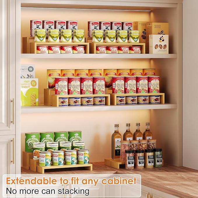 2 Sets DIY Bamboo Can Organizer for Pantry, 3-Tier 6-Piece Can Display Rack | DIY Adjustable Can Display Rack, Soda Can Organizer Holds Up to 31 Cans, Canned Goods Storage Holder for Pantry & Countertop - Image 3