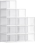 SONGMICS Shoe Boxes, Pack of 12 Shoe Storage Organizers, Stackable Clear Plastic Boxes for Closet, Sneakers, 13.1 x 9.9 x 7.4 Inches, Transparent and White ULSP12MWT by Unknown
