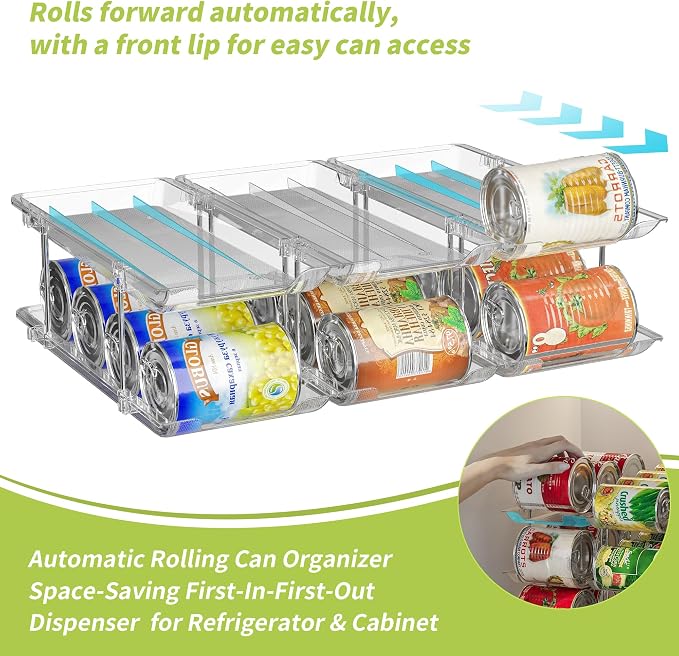 Can Organizer for Pantry, Rolling Food Pantry Storage Rack, 2 Tier | Automatic Rolling, Holds 24 Cans, Soda Organizer, Modular Storage, Clear Canned Food Organizer for Pantry, Cabinet & Fridge - Image 3
