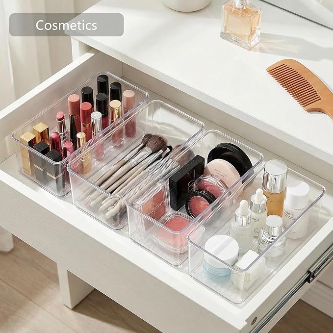 Qilinba 8 PACK Drawer Organizers Deep Drawer Organizer Bins | Clear Silverware Organizer, Stackable Storage Bins for Bathroom, Pantry, Office, Vanity, Desk - Image 5