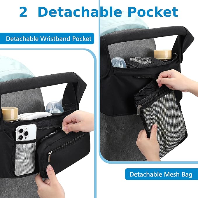 Accmor Universal Stroller Organizer with Insulated Cup Holder Detachable Phone Bag and Shoulder Strap,Stroller Bag Caddy Organizer for Uppababy, Baby Jogger, Britax Strollers - Image 9