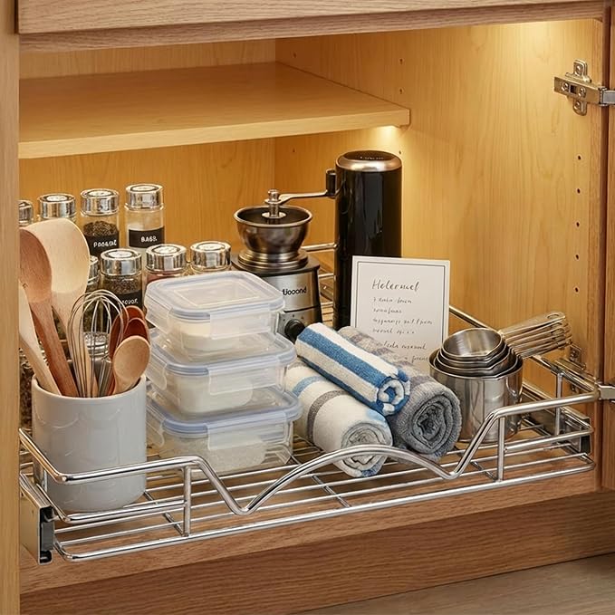 HOLDN’ STORAGE Pull Out Cabinet Organizer, 14”W x 21”D Cabinet Drawer | Heavy-Duty Caddy, Lifetime Limited Warranty, Steel Metal Cabinet Drawers, Chrome, Requires At Least 15-1/4” Cabinet Opening - Image 7