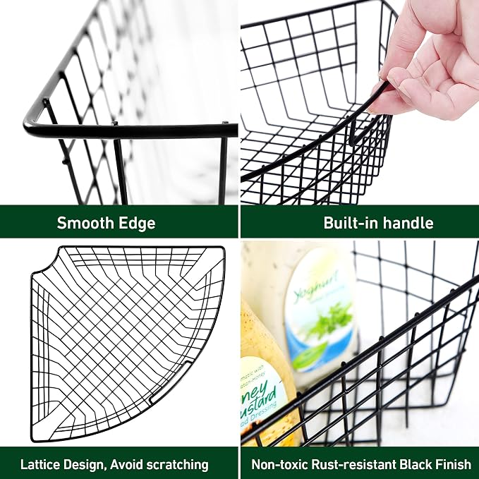 Leeden Lazy Susan Organizer Basket for 24" Diameter Turntable -Metal Organizing Storage Bins (2 Packs) - Black Kitchen Cabinet Storage Organizer - 1/4 Wedge Can Organizer - Image 5