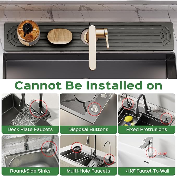23.6 Inch Stone Faucet Mat for Kitchen Sink Splash Guard - Diatomite Quick Dry Stone Mat Kitchen Sink Protectors, Water-Absorbent Faucet Handle Drip Tray (Dark Gray, 23.6" x 3.9") - Image 6
