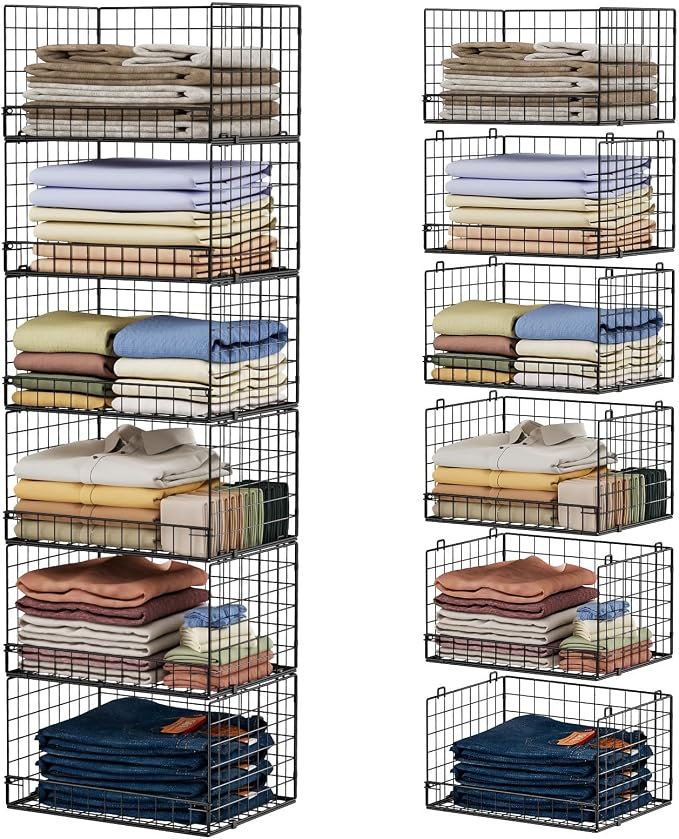 Yociyoga 6-Tier Stackable Closet Organizers and Storage Shelves, Closet Shelf Organizer Basket Bins, Foldable Sweater Storage for Clothes Organizer System, Black（Patent No. 30022416） by FollowWithYociyogaTogether