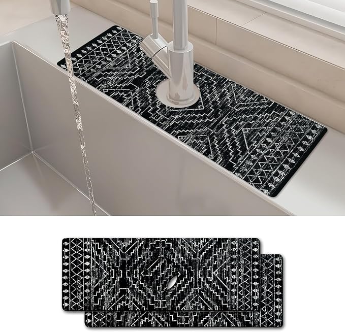2PCS 15" X 5.5" Kitchen Sink Splash Guard Faucet Mat Aztec Super Absorbent Fast Drying Faucet Guard & Draining Mat Sink Splash Guard Behind Faucet for Kitchen, Bathroom by Unknown