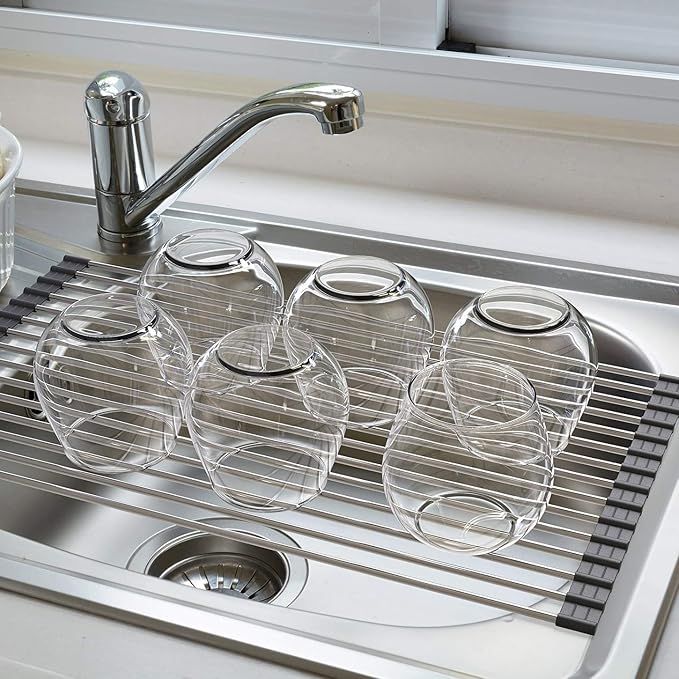 Ahyuan Roll up Dish Drying Rack Over The Sink Kitchen Roll up Sink Drying Rack Portable Dish Drainer Foldable Dish Drying Rack (Black, 20.5''X11.2'') - Image 2