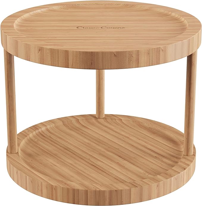 Classic Cuisine Lazy Susan – All-Natural Bamboo Round Two Tier Turntable Kitchen, Pantry and Vanity Organizer and Display with 10 Inch Diameter by ClassicCuisine