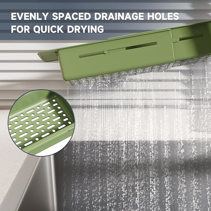 NiHome Extendable Sink Caddy, Small Telescopic Kitchen Brush Holder | Adjustable Sink Organizer for Brush/Sponge with Fast Drainage, Durable ABS, Non-Slip Pads, Expandable Brushes Holder (Green) - Image 9