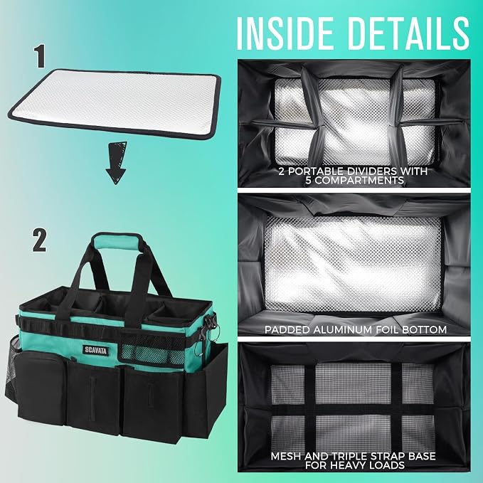 SCAVATA Wearable Cleaning Caddy Bag, Cleaning Caddy Supplies Organizer with Handle & Shoulder Straps for Housekeepers, Under Sink & Car Cleaning Tool Organizers with 4 Foldable Divider (Lake Blue) - Image 4