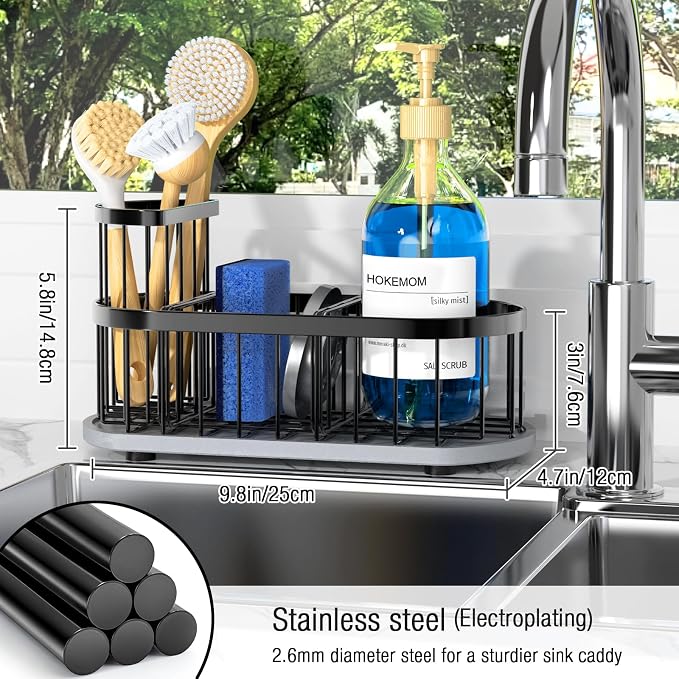 Sink Caddy Kitchen Sink Organizer, Sponge & Brush Holder, Stone Drying Mat | Space-Saving Sink Sponge Holder with Full-Size Tool Storage, Fits Most Sinks, Kitchen Sink Accessory and Countertop Organizer - Image 2