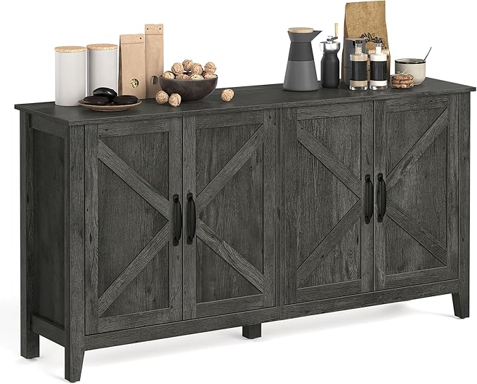 VASAGLE Buffet Cabinet, Coffee Bar, Adjustable Shelf | Sideboard Storage with Cable Hole, Antique Charcoal, LIRY Collection ULSC381T04 by Unknown