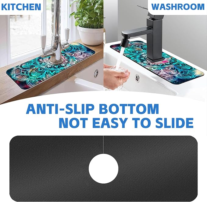 Kitchen Faucet Mat Galaxy Mandala Geometric Star Field Sink Splash Guard Behind Faucet Draining Mat Kitchen Accessories Non-slip Easy to Clean for Bathroom & Kitchen 15"X5.5" - Image 7
