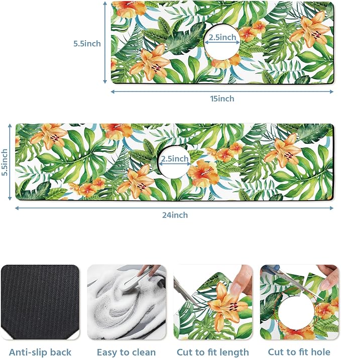 Patterned Sink Faucet Mat Kitchen Splash Guard Super Absorbent Drying Mat, Non-Slip Drain Pad for Kitchen Counter or Bathroom-15x5.5in - Image 3