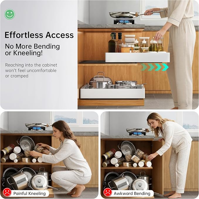Pull out Cabinet Organizer, 2 pack, 16.5" Deep Heavy Slide out Drawers, Upgrade Three Triple-Slide Rail Systems, Expandable 12.8"-20.8" Roll out Shelf Storage for Kitchen Base Cabinet Organization - Image 5